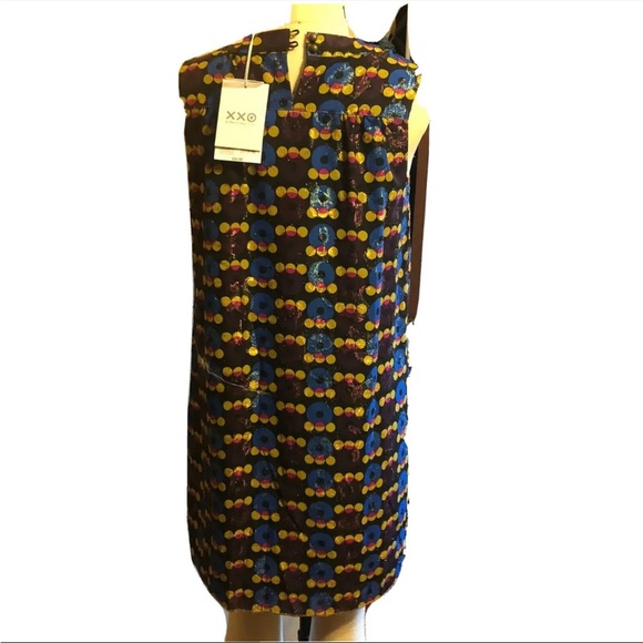 Anna Sui M Lurex Shift Dress Circles Sleeveless Holiday - Picture 8 of 10